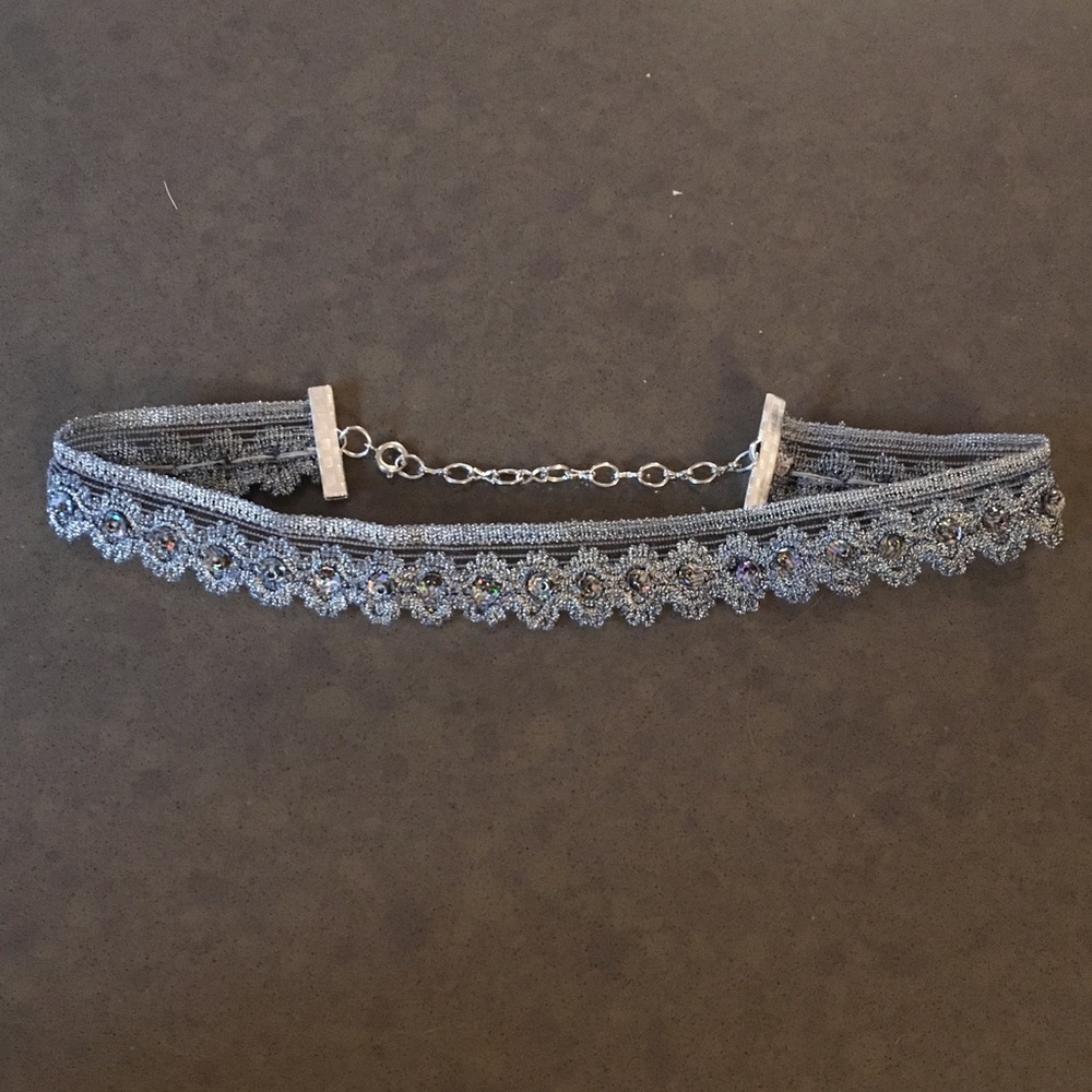 3/$10 Gray lace sequin choker